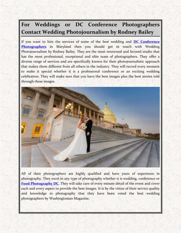 For Weddings or DC Conference Photographers Contact Wedding Photojournalism by Rodney Bailey