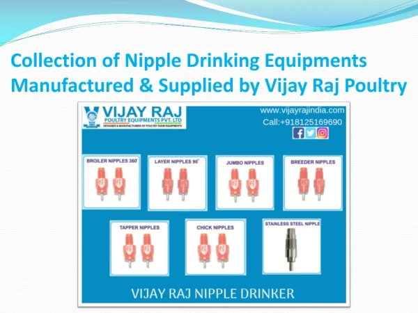 Collection of Nipple Drinking Equipments Manufactured & Supplied by Vijay Raj Poultry