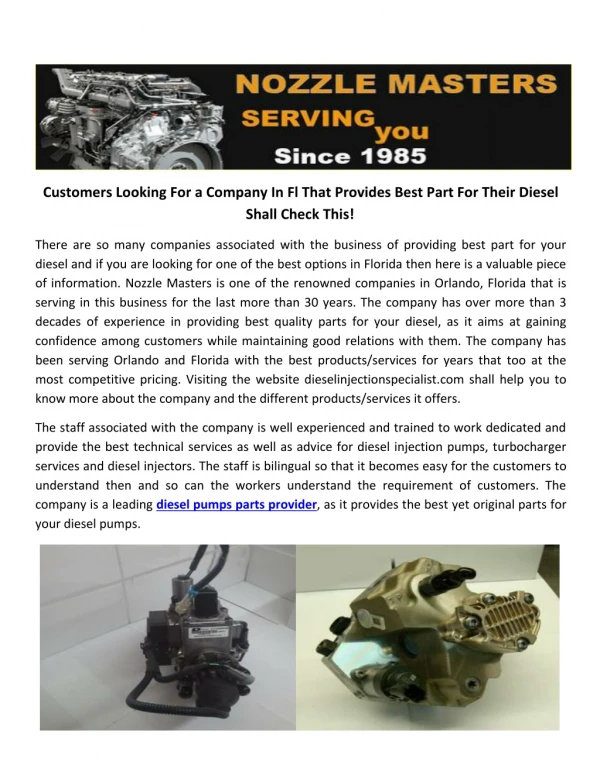 Customers Can Check the Best Parts Diesel Injection Pumps at the Site