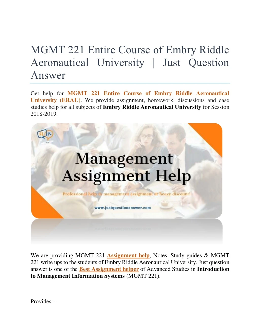 mgmt 221 entire course of embry riddle