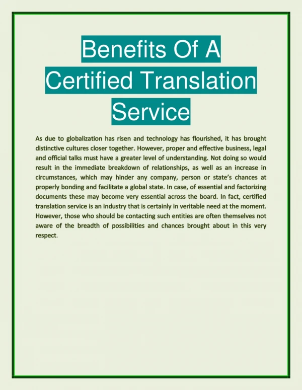 benefits of a certified translation service