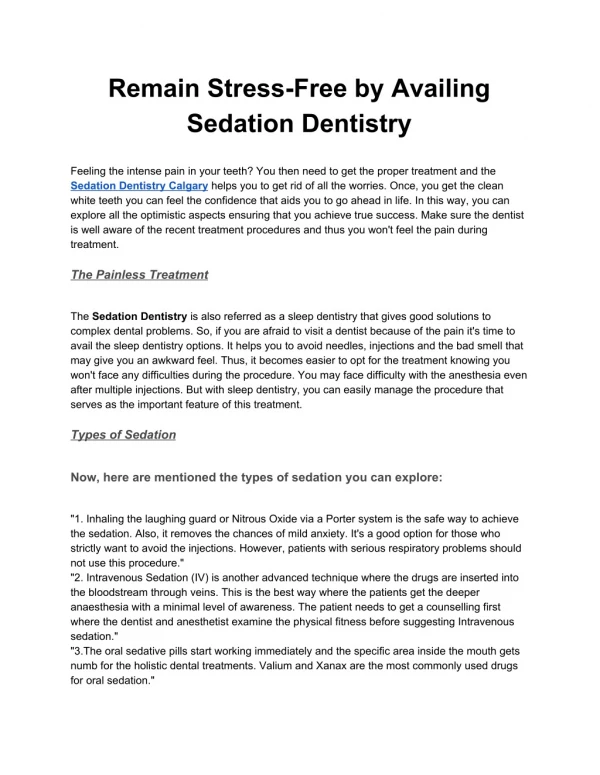 Remain Stress-Free by Availing Sedation Dentistry