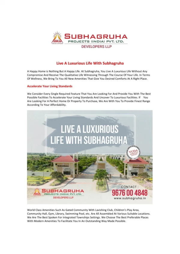 Live A Luxurious Life With Subhagruha | Subhagruha Projects Vizag