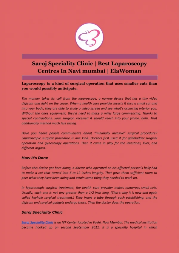 Saroj Speciality Clinic | Best Laparoscopy Centres In Navi mumbai | ElaWoman