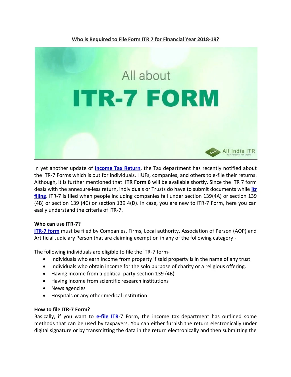 who is required to file form itr 7 for financial