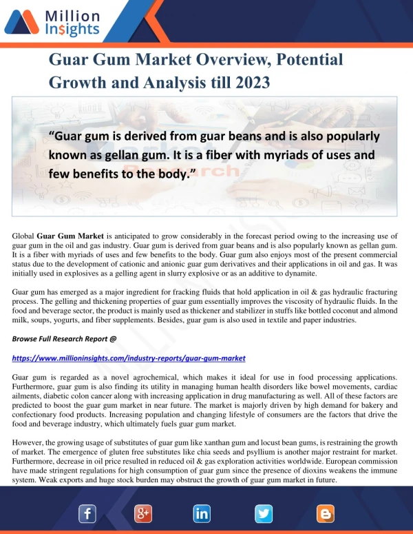 Guar Gum Market Overview, Potential Growth and Analysis till 2023