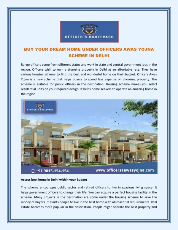 Buy your dream home under Officers Awas Yojna scheme in Delhi