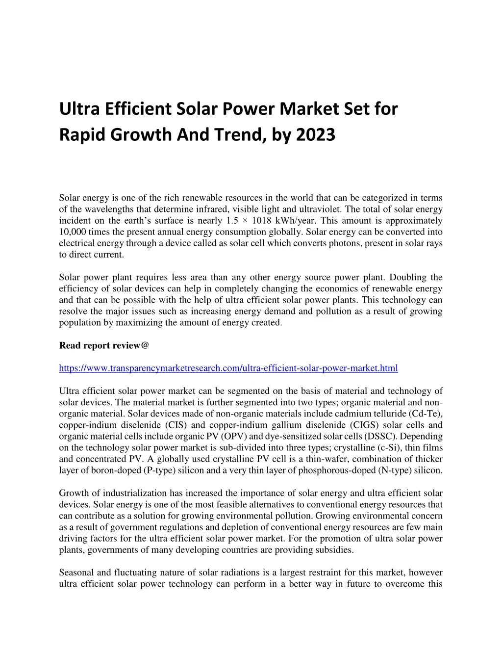 ultra efficient solar power market set for rapid