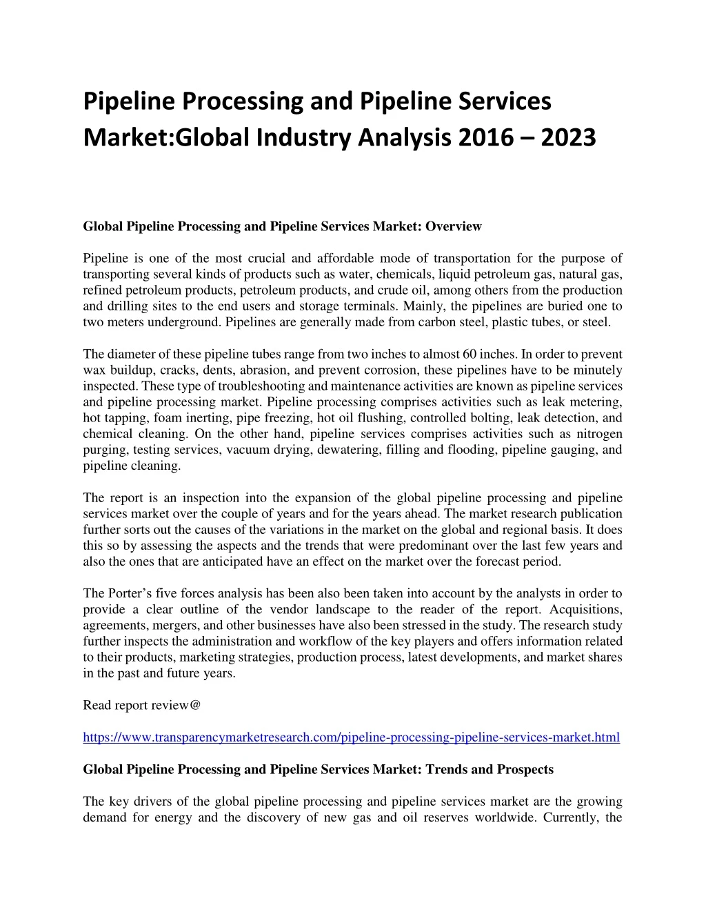 pipeline processing and pipeline services market
