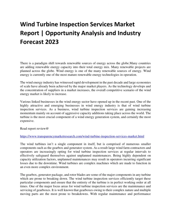 Wind Turbine Inspection Services Market Report | Opportunity Analysis and Industry Forecast 2023