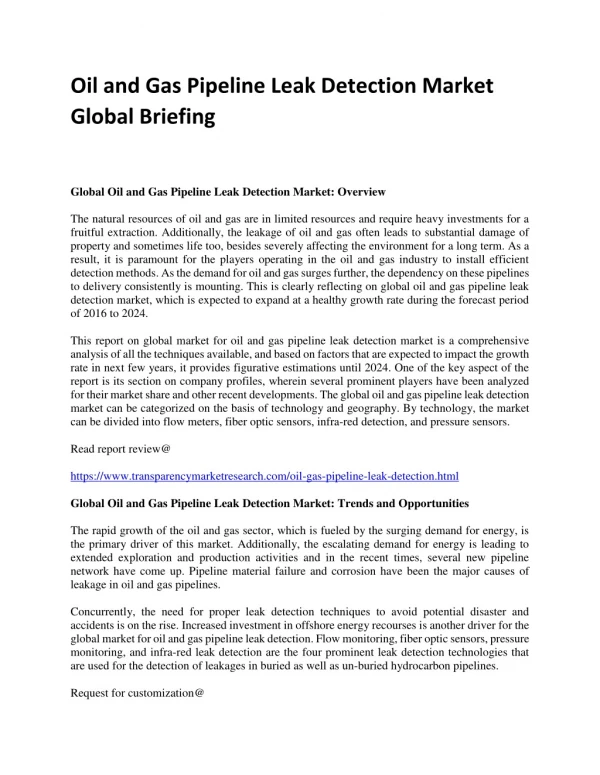 Oil and Gas Pipeline Leak Detection Market Global Briefing