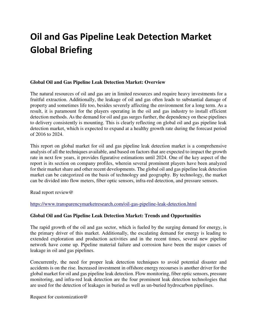 oil and gas pipeline leak detection market global