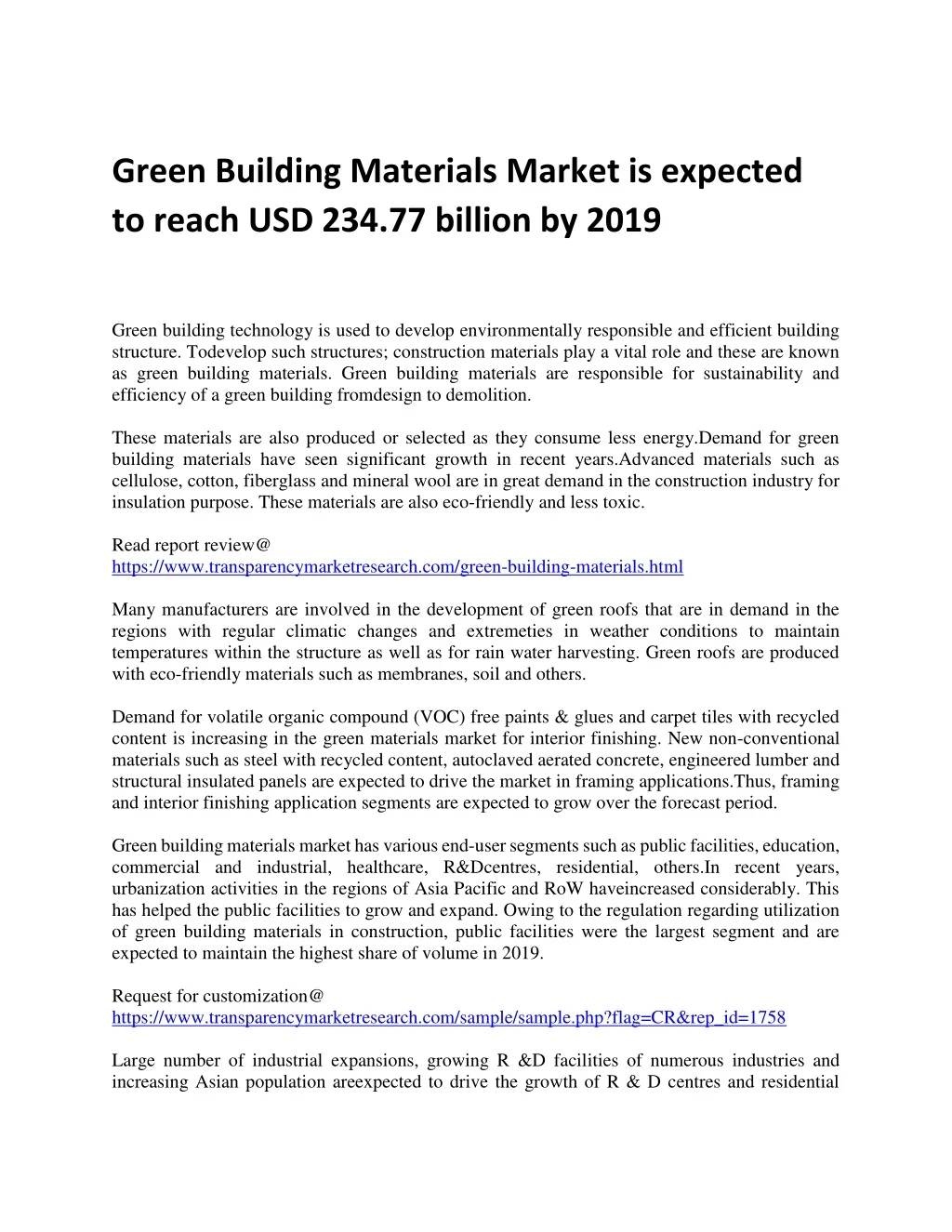 green building materials market is expected