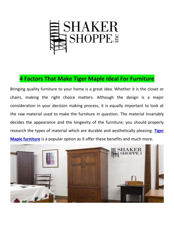 4 Important Things That Make Tiger Maple Ideal For Furniture