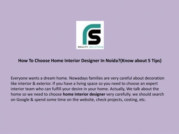 How To Choose Home Interior Designer In Noida?(Know about 5 Tips)