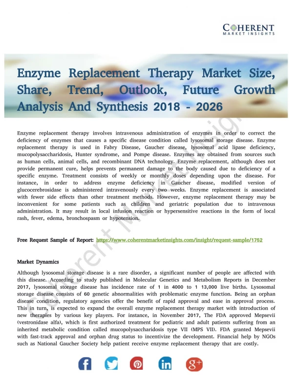 Enzyme Replacement Therapy Market Strategies and Forecasts to 2026