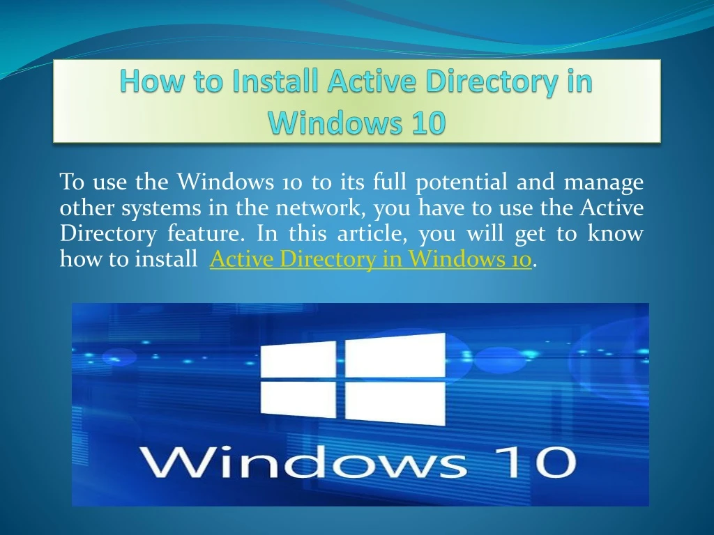 how to install active directory in windows 10