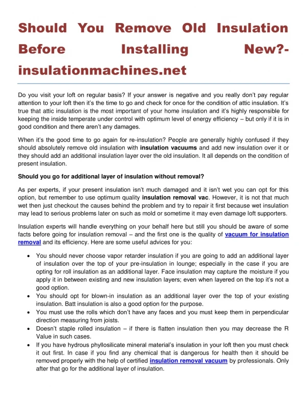Should You Remove Old Insulation Before Installing New?- insulationmachines.net