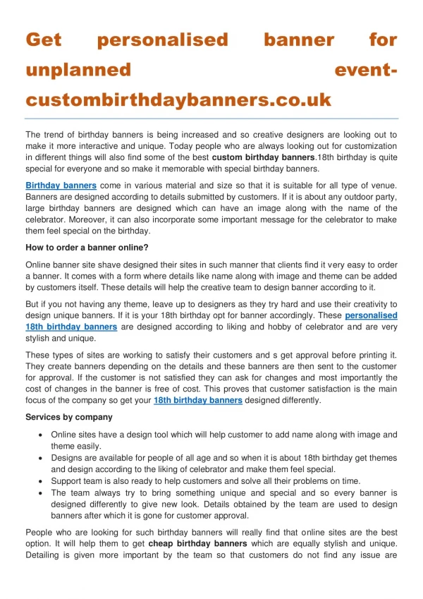 Get personalised banner for unplanned event custombirthdaybanners.co.uk