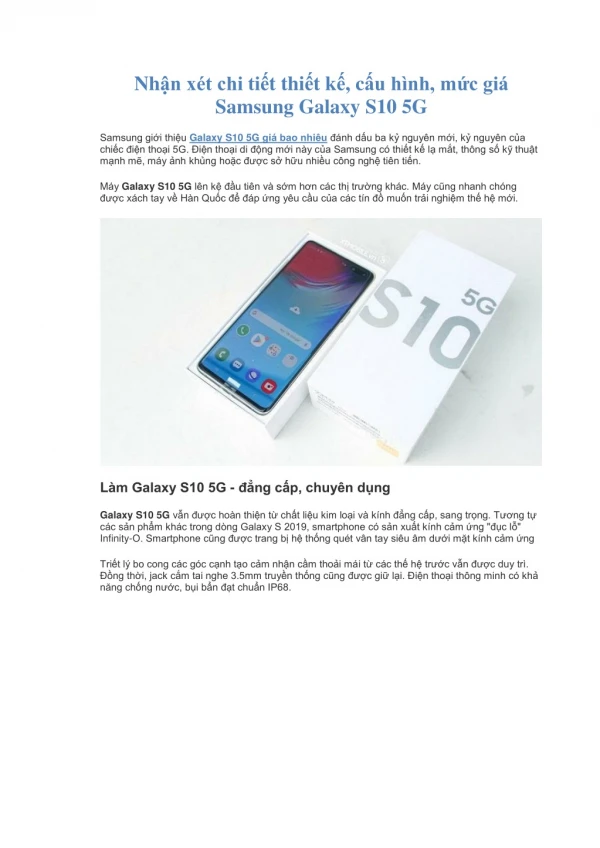 Nhận xét chi tiết thiết kế, cấu hình, mức giá Samsung Galaxy S10 5G