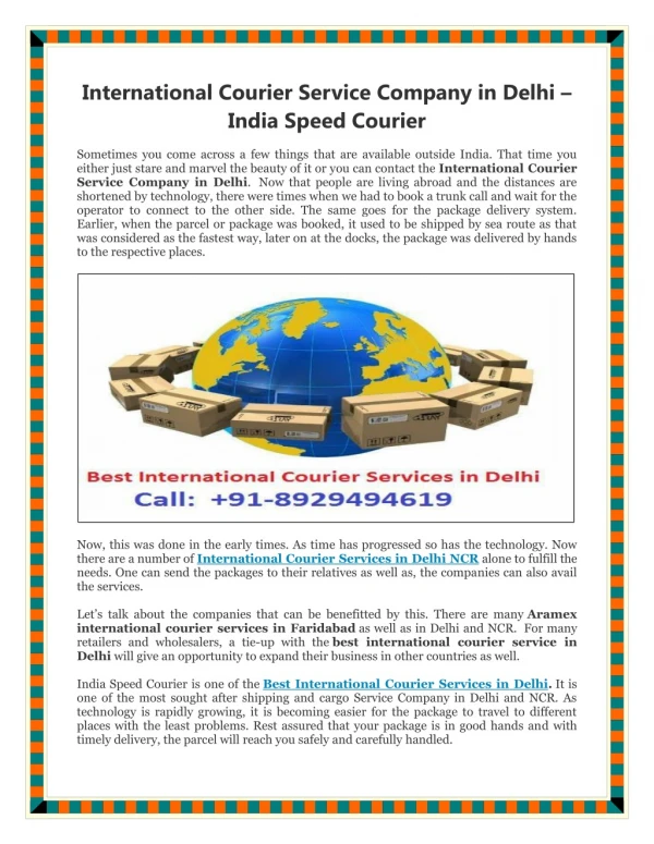 International Courier Service Company in Delhi – India Speed Courier
