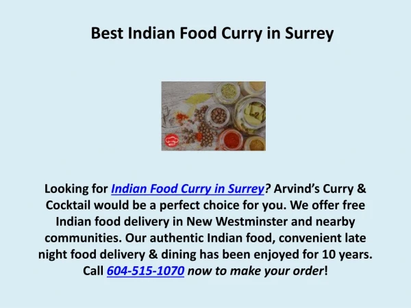 Looking for Best Indian Food Curry in Surrey?