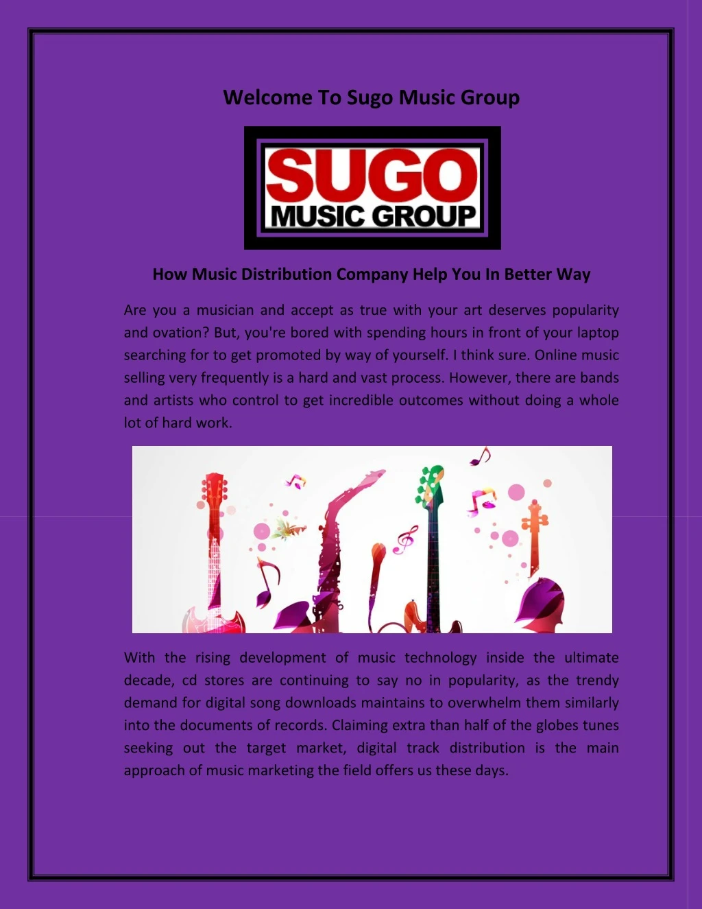 welcome to sugo music group