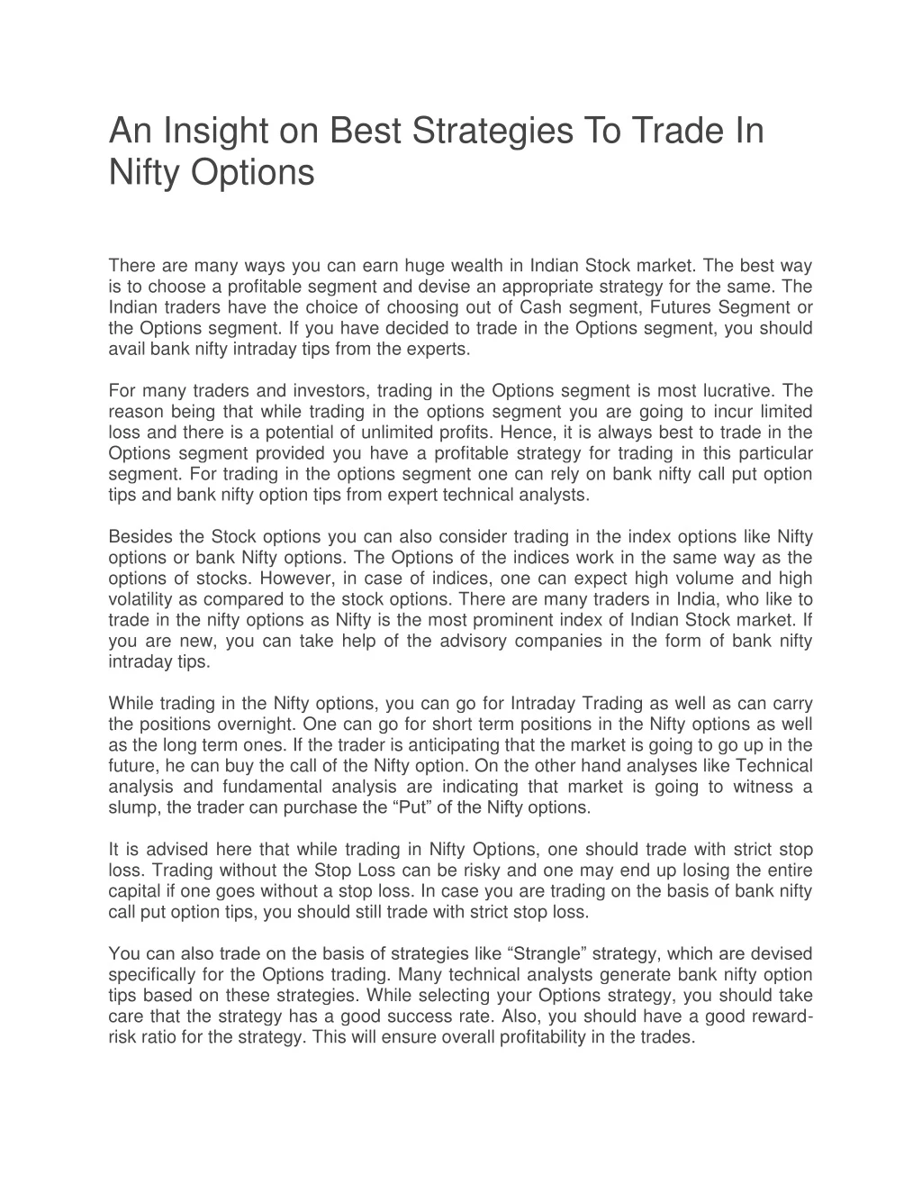 an insight on best strategies to trade in nifty