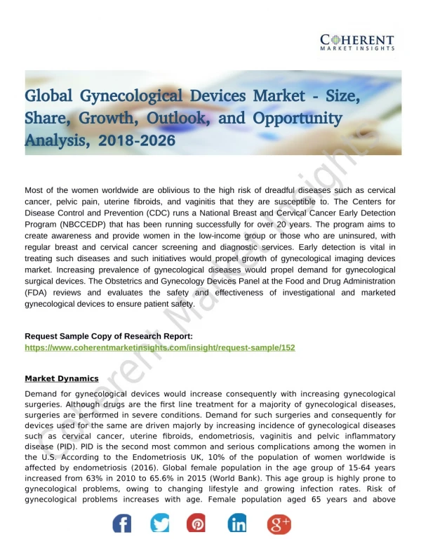 Gynecological Devices Market To Register High Demand Rate Worldwide: Top Manufactures, Challenges And Drivers By 2026