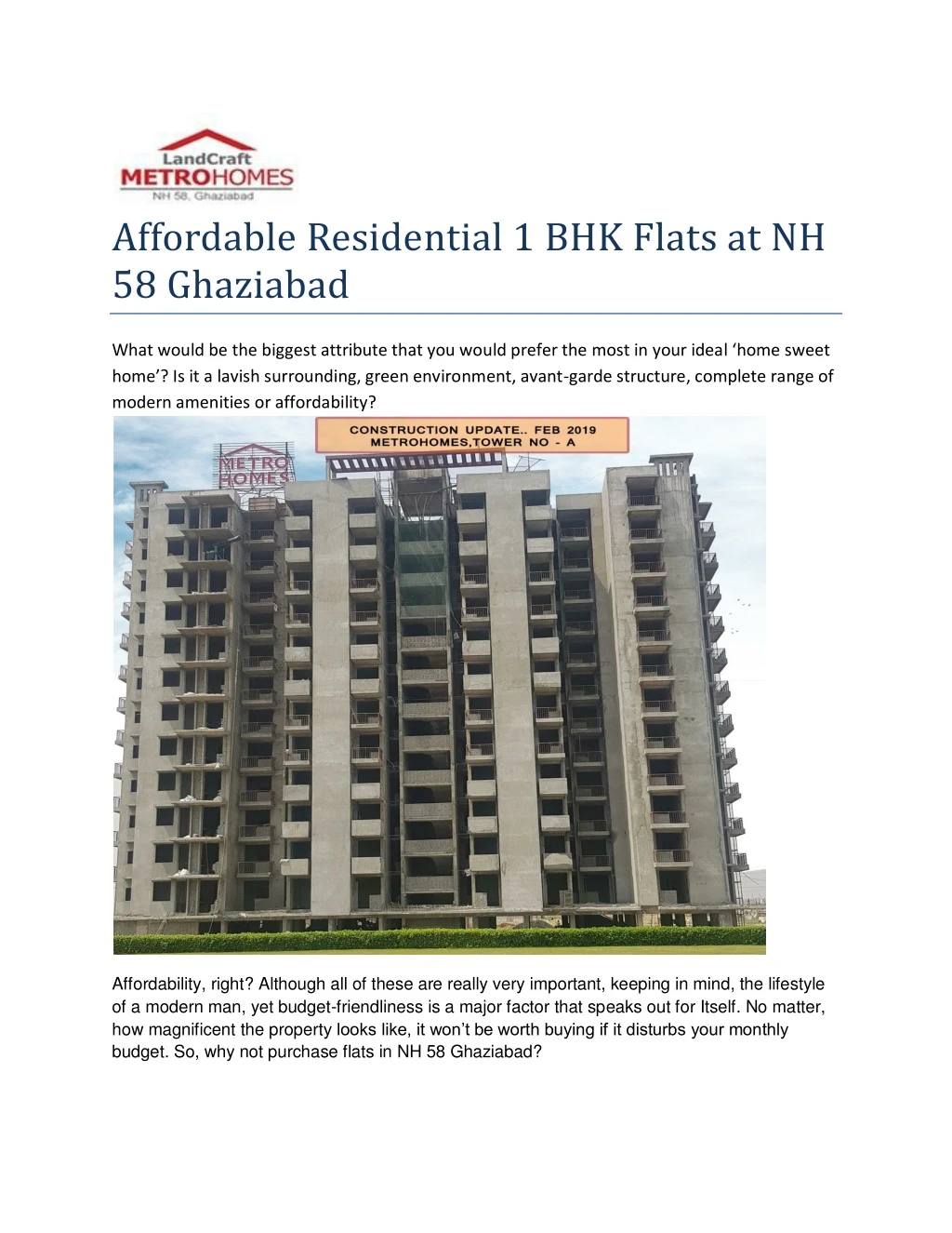 affordable residential 1 bhk flats