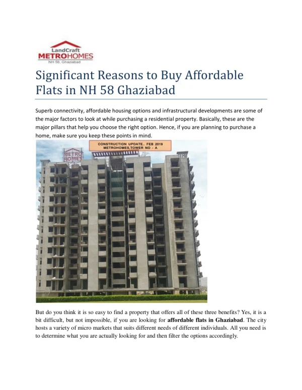Significant Reasons to Buy Affordable Flats in NH 58 Ghaziabad