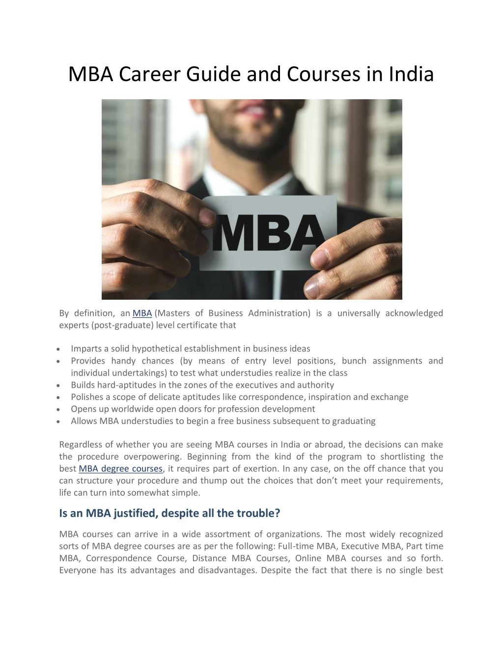 mba career guide and courses in india