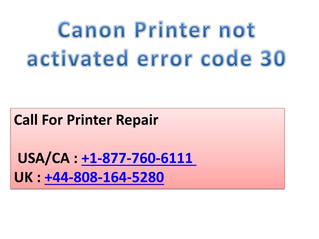 canon printer not activated error code 30