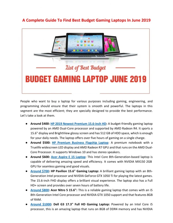 A Complete Guide To Find Best Budget Gaming Laptops In June 2019