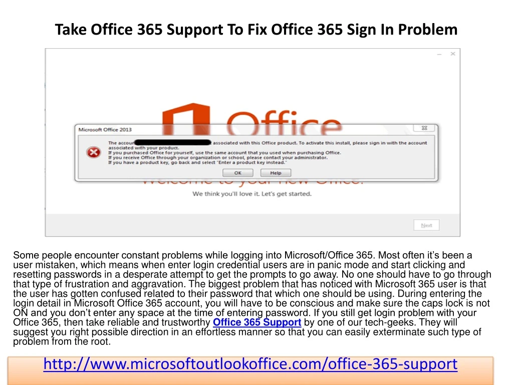 take office 365 support to fix office 365 sign in problem