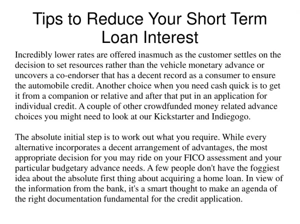 Tips to Reduce Your Short Term Loan Interest