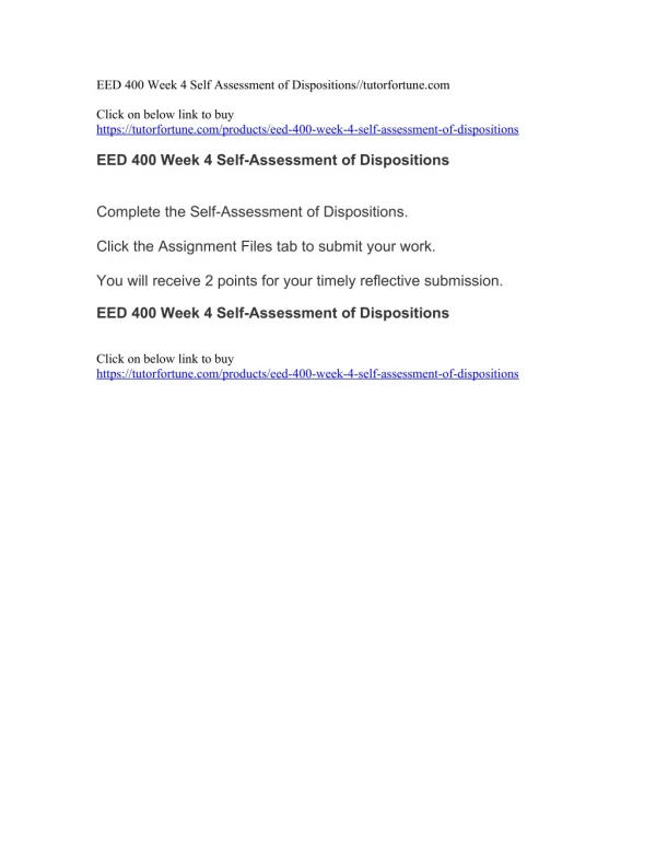 EED 400 Week 4 Self Assessment of Dispositions//tutorfortune.com
