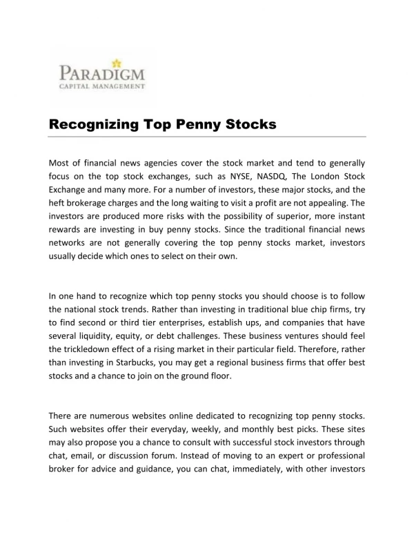Recognizing Top Penny Stocks