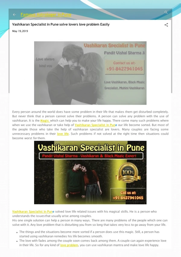 Vashikaran Specialist in Pune removes all darkness of life, 91-8427941045