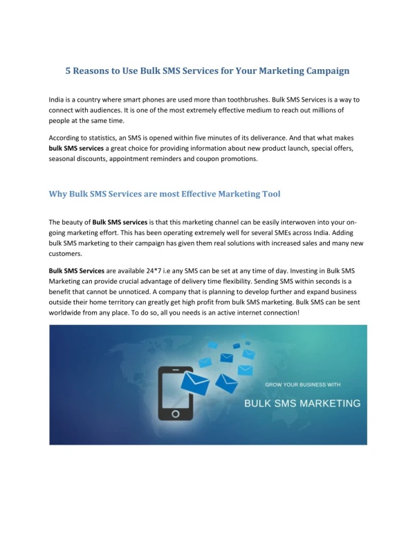 5 Reasons to Use Bulk SMS Services for Your Marketing Campaign