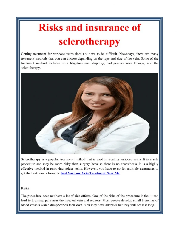 Risks and insurance of sclerotherapy