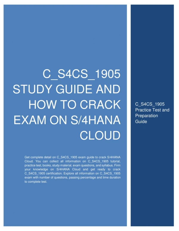 C_S4CS_1905 STUDY GUIDE AND HOW TO CRACK EXAM ON S/4HANA CLOUD