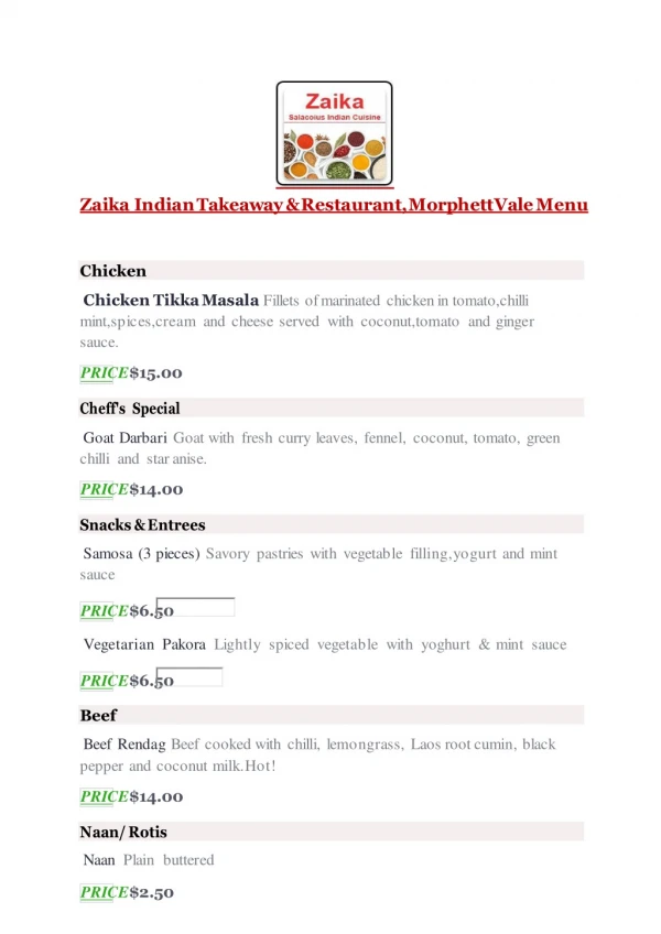 25% Off -Zaika Indian Takeaway & Restaurant-Morphett Vale