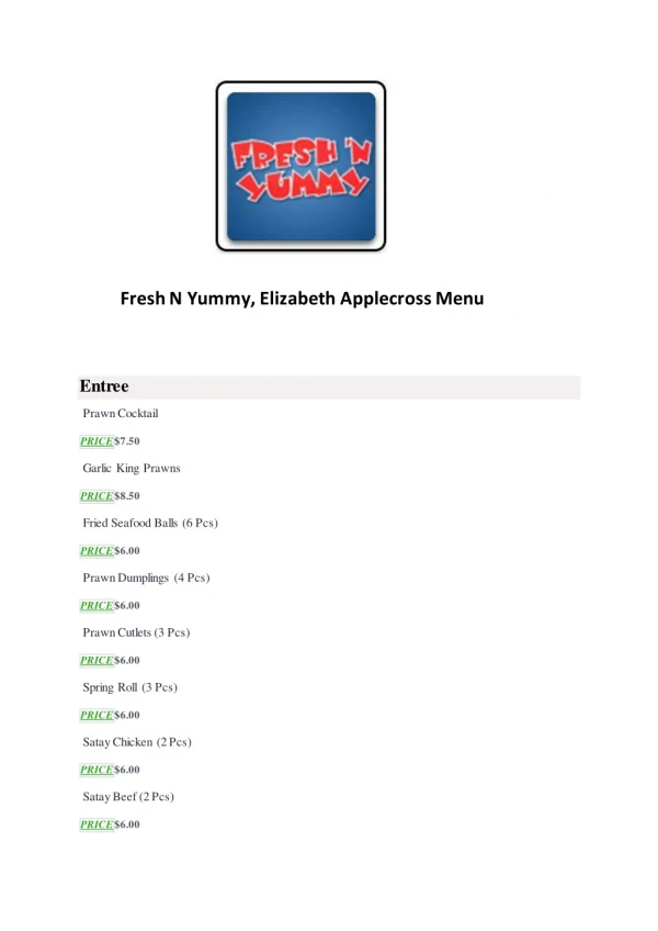 15% Off - Fresh N Yummy-Elizabeth - Order Food Online