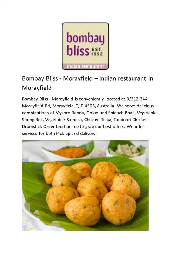 15% Off - Bombay Bliss-Morayfield-Morayfield - Order Food Online