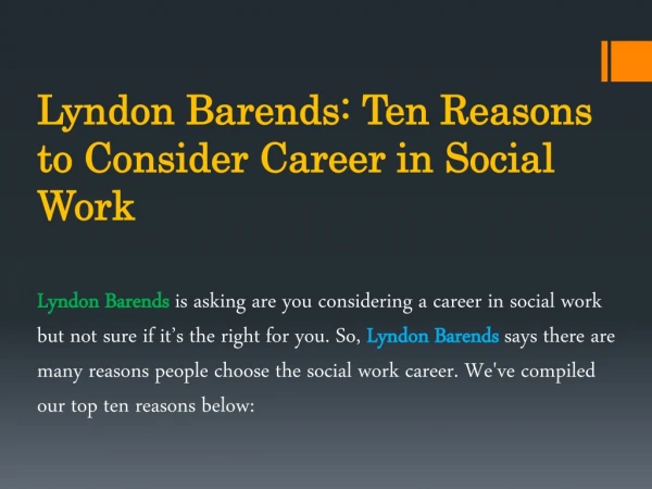 Lyndon Barends: Top Reasons to Consider Career in Social Work