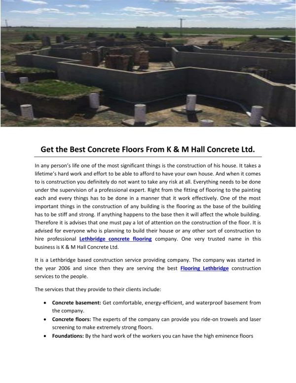 Get the Best Concrete Floors From K & M Hall Concrete Ltd.