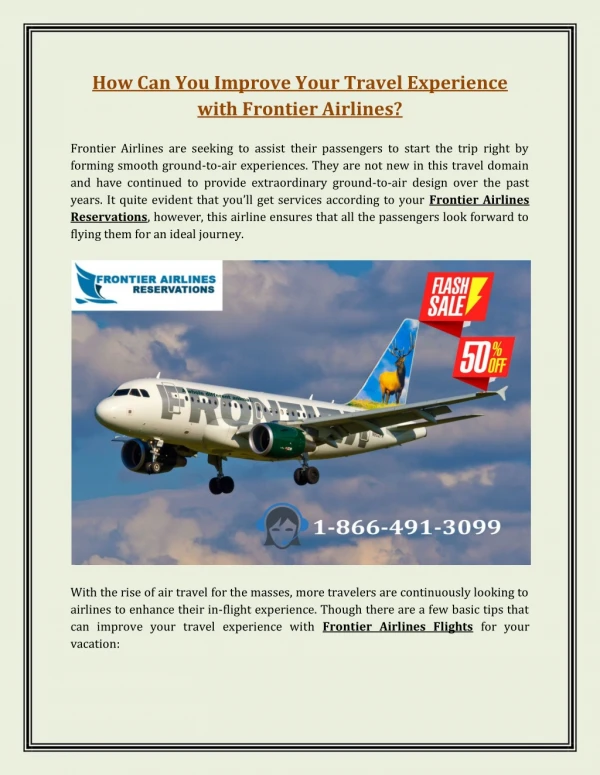 How Can You Improve Your Travel Experience with Frontier Airlines?