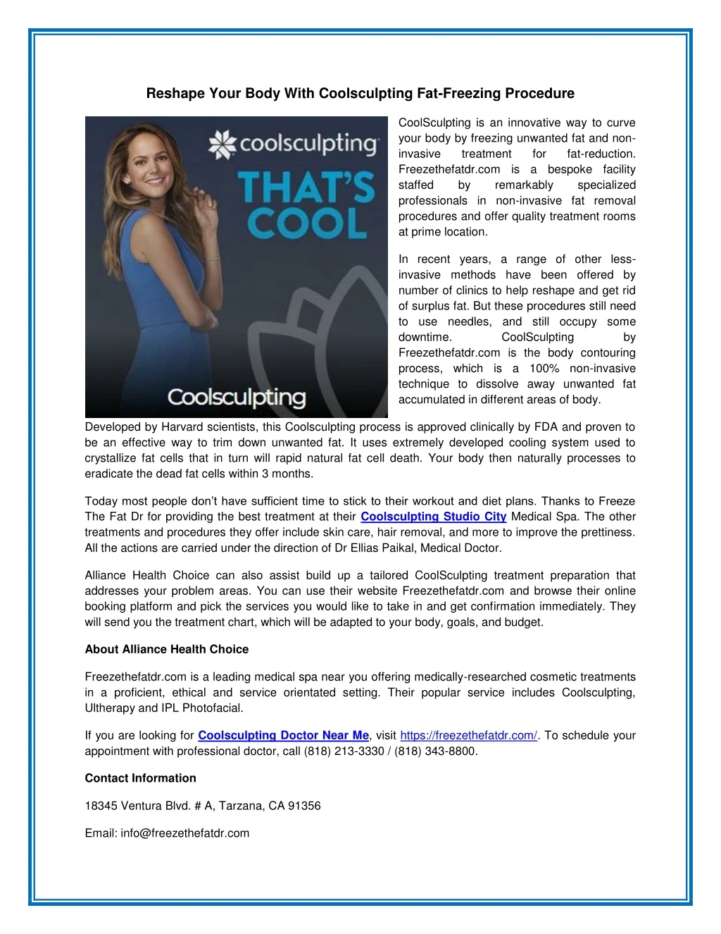 reshape your body with coolsculpting fat freezing