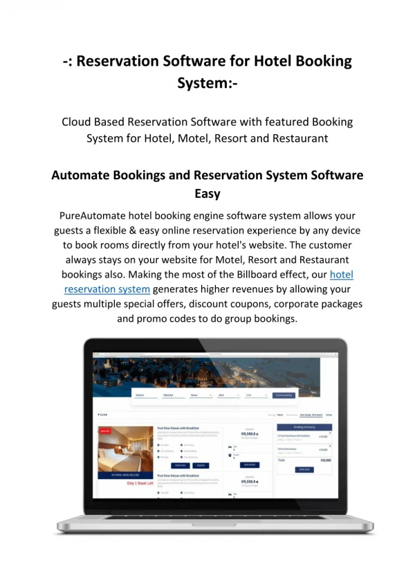 Online Booking Engine Software System for Hotel Management | Cloud Based Hotel Reservation Software System in USA, UK &